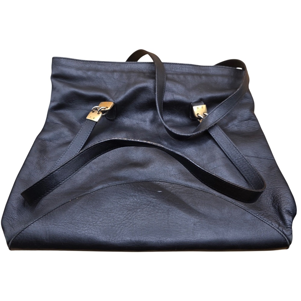 Paola del Lungo Firenze Black‎ Leather Tote Bag Made in Italy Gold Hardware